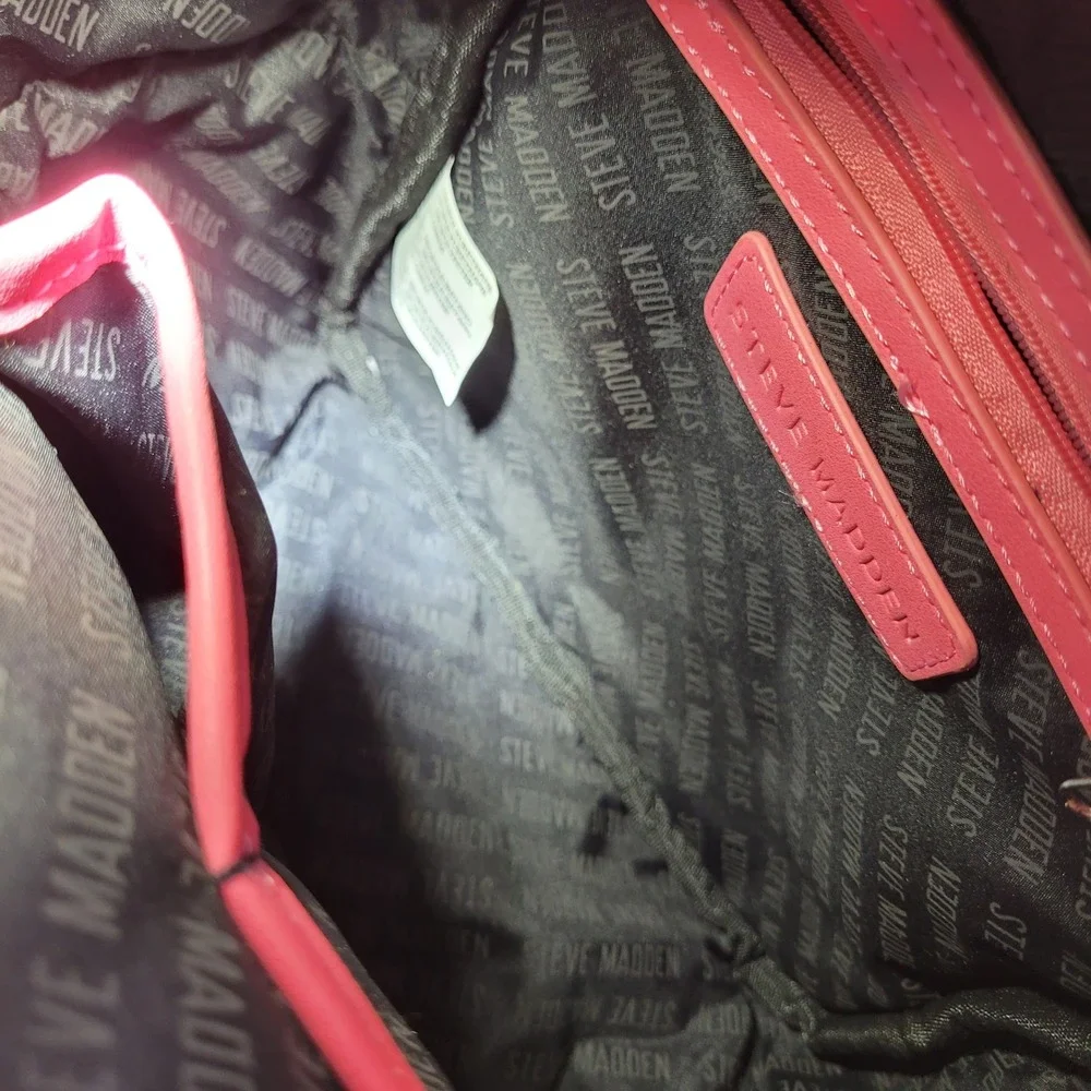 Steve‎ Madden Mini Backpack Women Pink Quilted Monogram Logo Embossed Small Bag